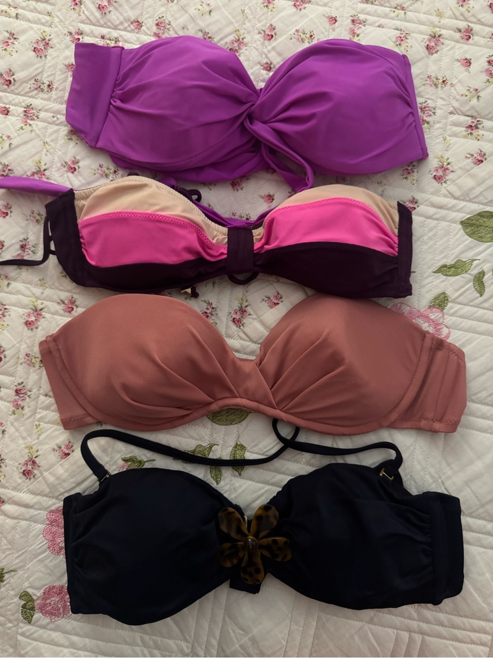 LOT OF 5 Strapless Bandeau BIKINI TOP - Purple, Pink, Navy J.CREW H&M XS/S